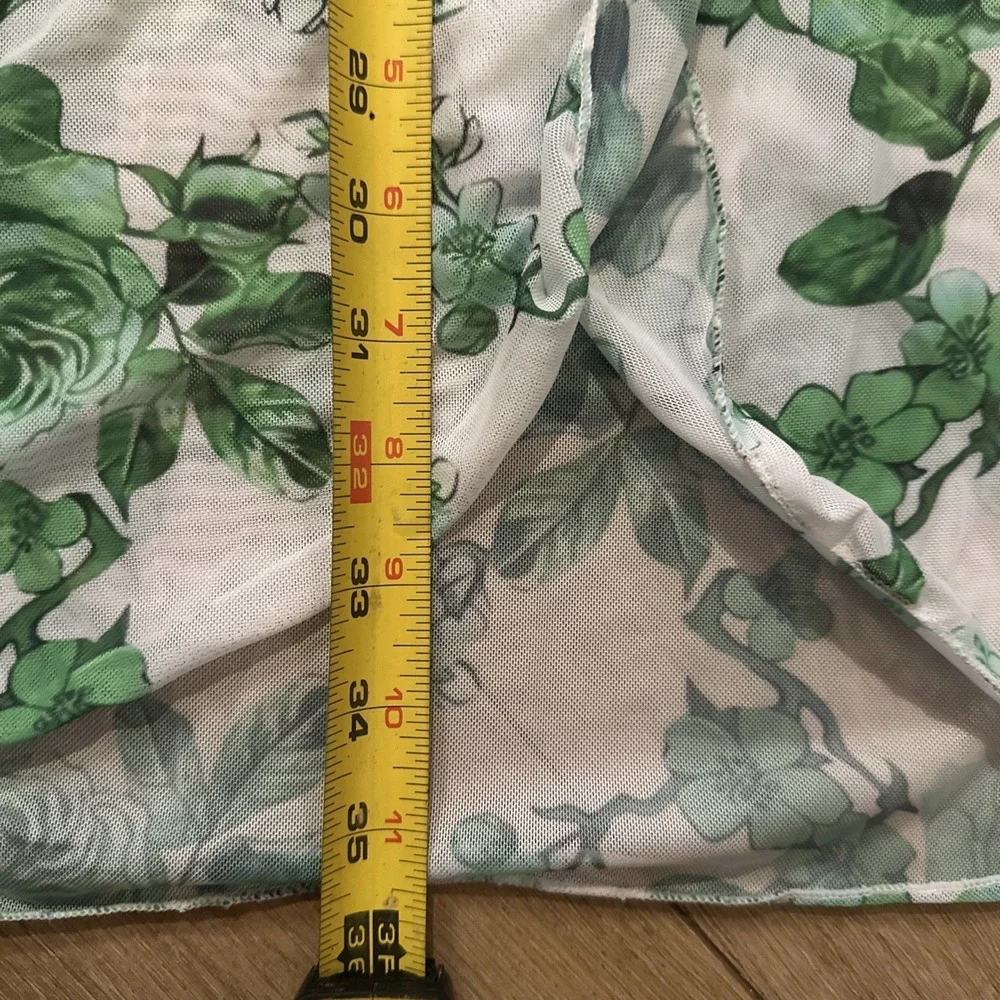 Floral Women's One Piece Swimsuit With Wrap Skirt‎ Green White XXL Tropical NWOT
